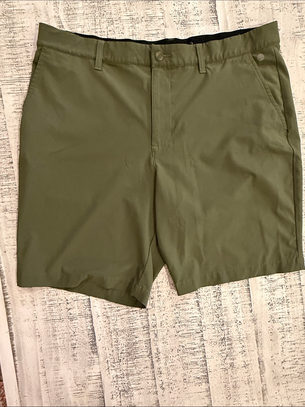 adidas Men's Olive Flat-Front Performance Shorts - Picture 1 of 2